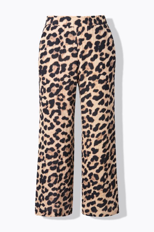 Leopard Print Elastic Waist Muslin Pants