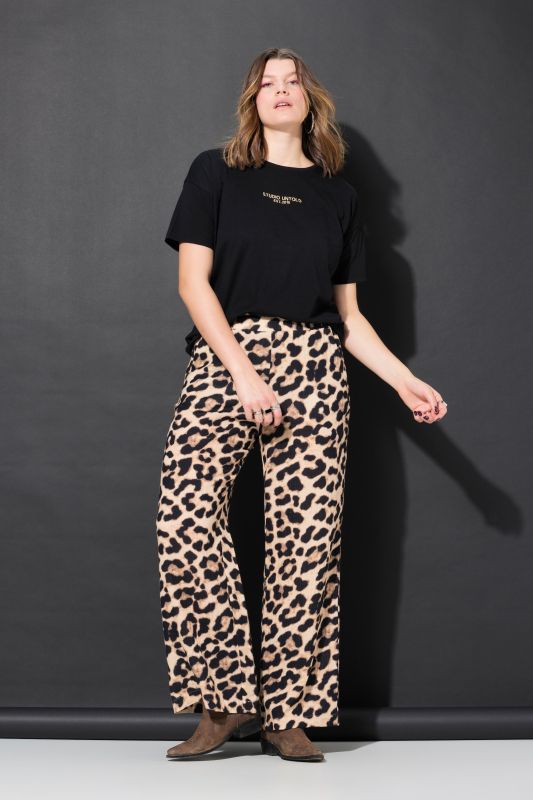 Leopard Print Elastic Waist Muslin Pants