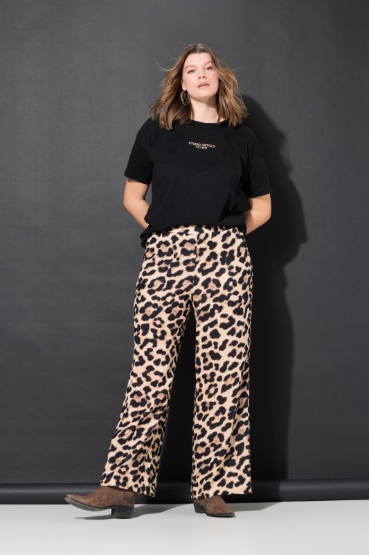 Leopard Print Elastic Waist Muslin Pants