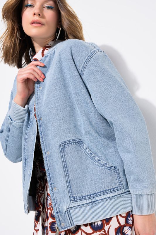 Denim Zip-Up Bomber Jacket