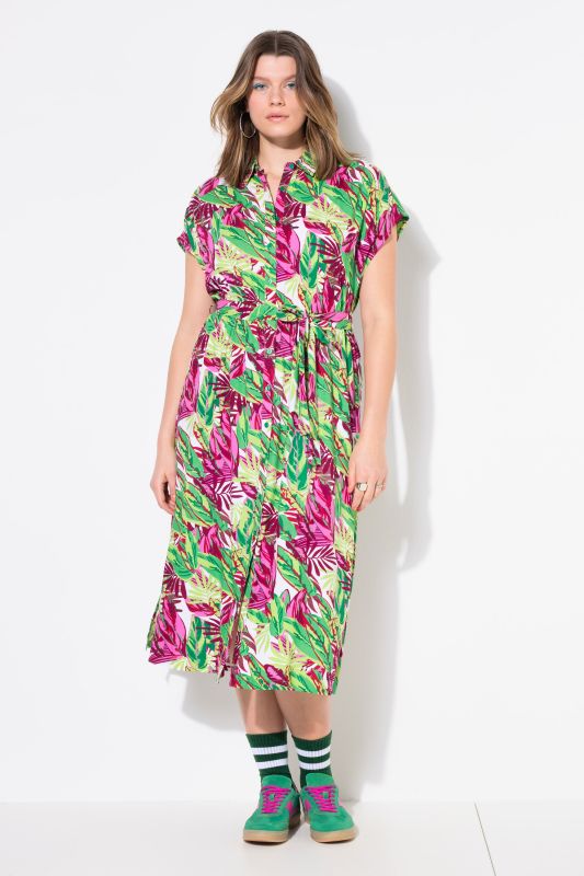 Lush Jungle Cap Sleeve Button Down Dress