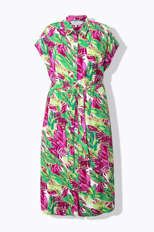 Lush Jungle Cap Sleeve Button Down Dress