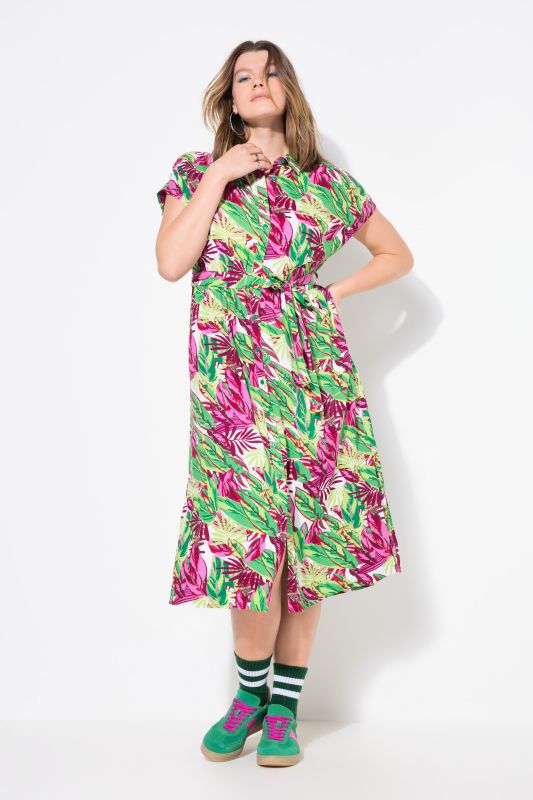 Lush Jungle Cap Sleeve Button Down Dress