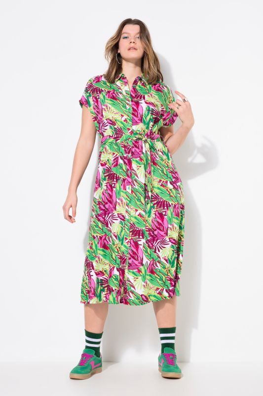 Lush Jungle Cap Sleeve Button Down Dress