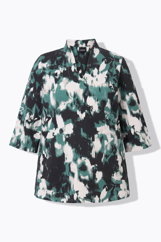 Goblet Collar Abstract Print 3/4 Sleeve Tee