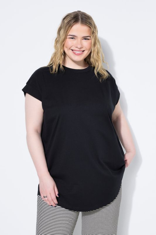 Cap Sleeve Rounded Hem Tunic Tee