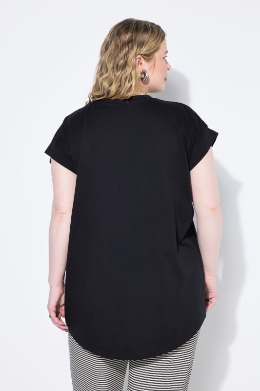 Cap Sleeve Rounded Hem Tunic Tee