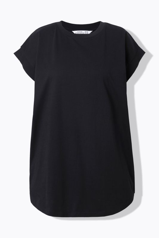 Cap Sleeve Rounded Hem Tunic Tee