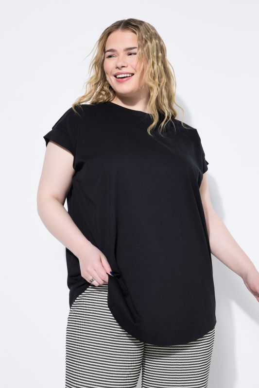 Cap Sleeve Rounded Hem Tunic Tee
