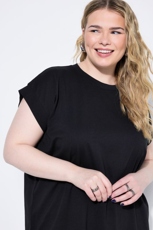 Cap Sleeve Rounded Hem Tunic Tee