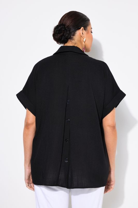 Button Accent Back Short Sleeve Blouse