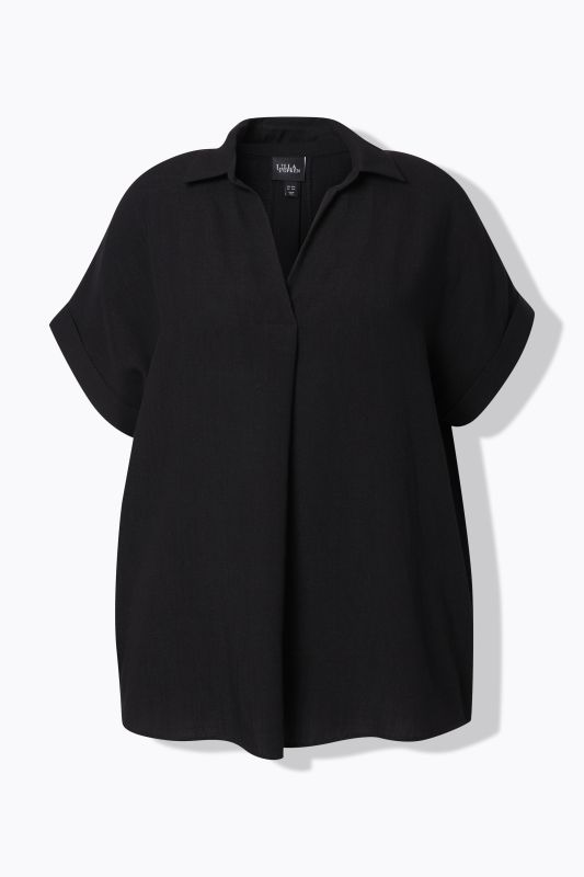 Button Accent Back Short Sleeve Blouse