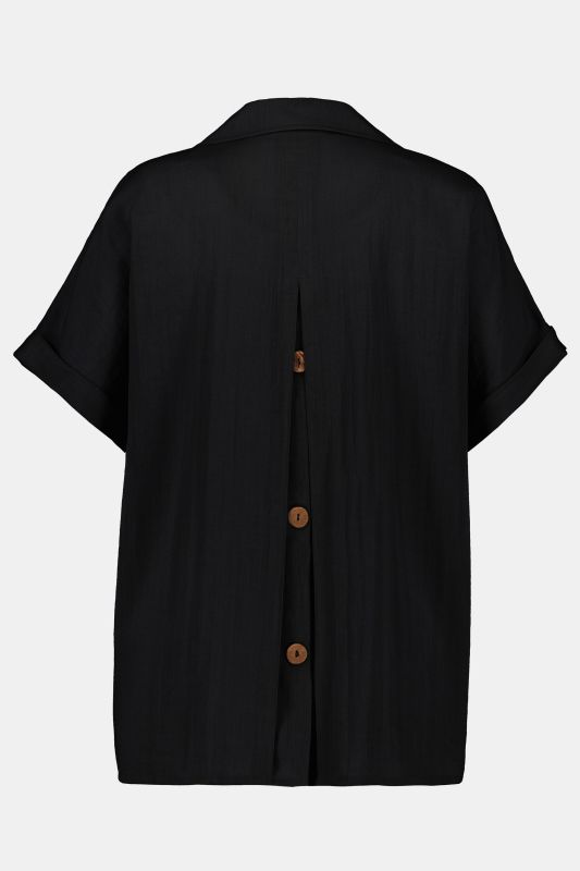Button Accent Back Short Sleeve Blouse