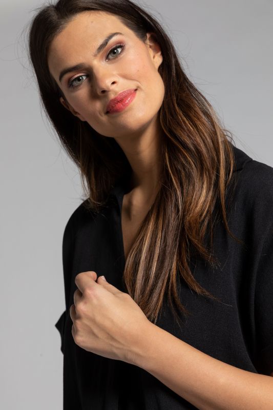 Button Accent Back Short Sleeve Blouse