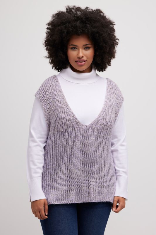 Glitter Effect Patent Knit V-Neck Sweater Vest