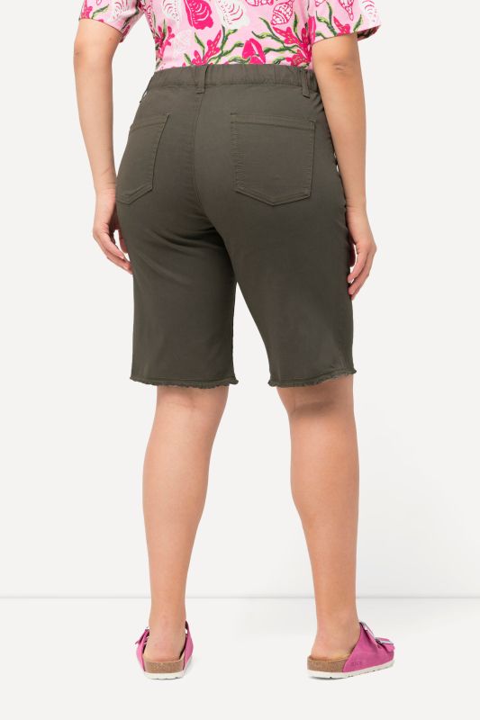 Frayed Hemline Elastic Waistband Bermuda Shorts