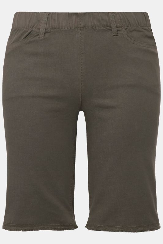 Frayed Hemline Elastic Waistband Bermuda Shorts