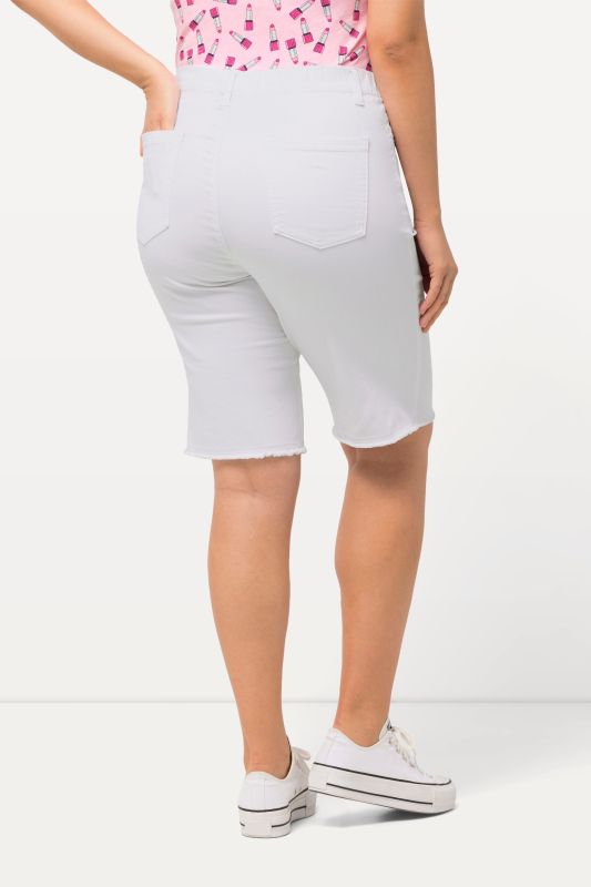 Frayed Hemline Elastic Waistband Bermuda Shorts