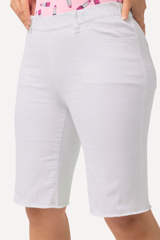 Frayed Hemline Elastic Waistband Bermuda Shorts