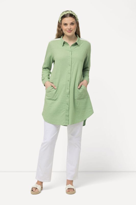 Extra Long Button Down Tunic Blouse