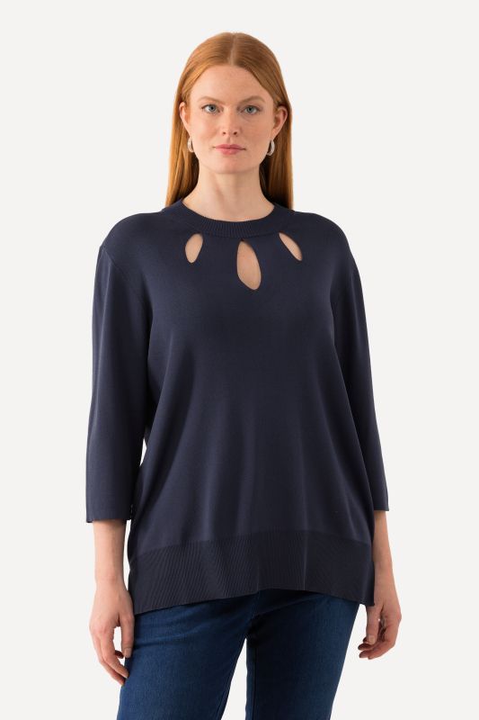 Ribbed Cutout 3/4 Sleeve Tee