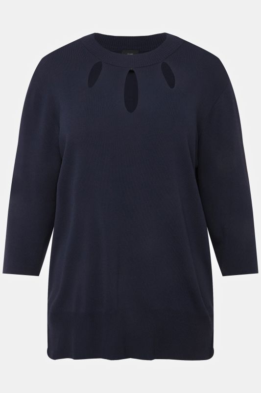Ribbed Cutout 3/4 Sleeve Tee
