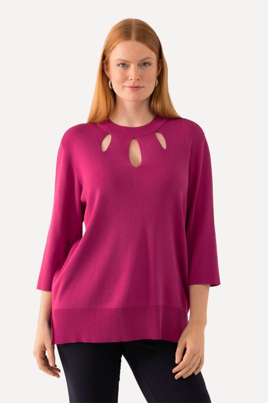 Ribbed Cutout 3/4 Sleeve Tee