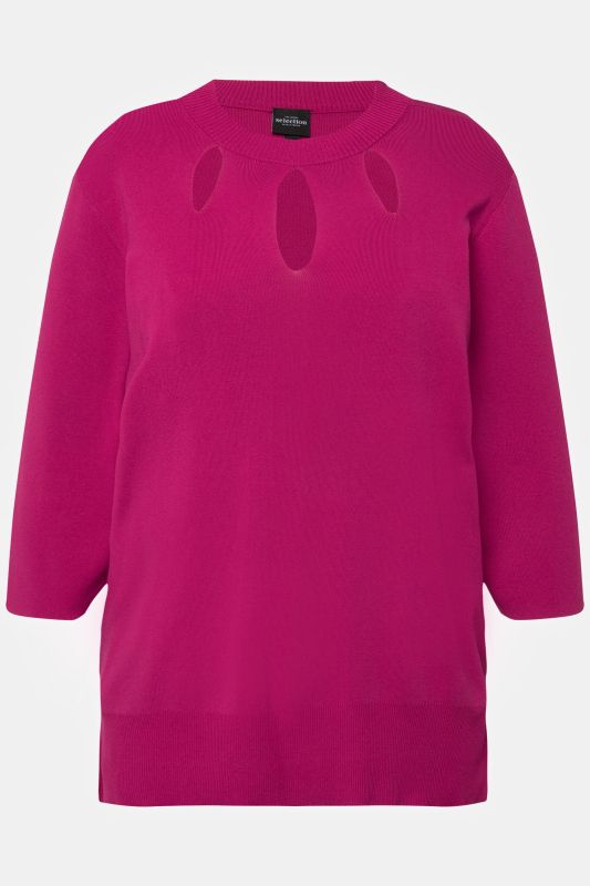 Ribbed Cutout 3/4 Sleeve Tee