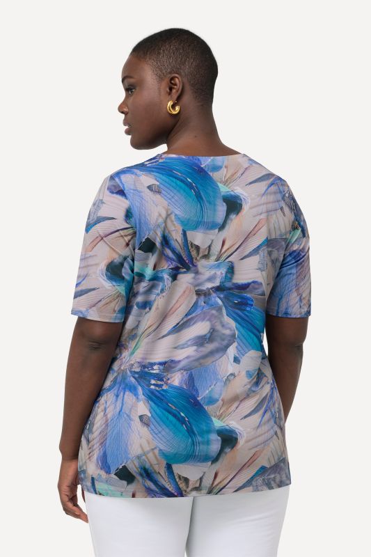 Floral Print Short Sleeve Slinky Top