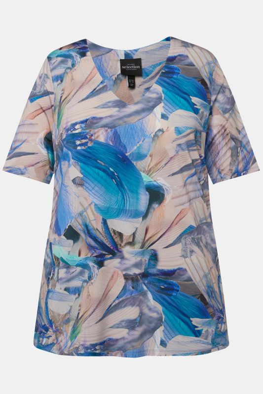 Floral Print Short Sleeve Slinky Top