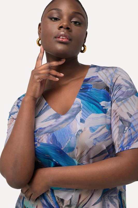 Floral Print Short Sleeve Slinky Top