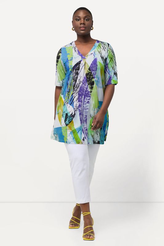 Feather Print Short Sleeve Slinky Tunic