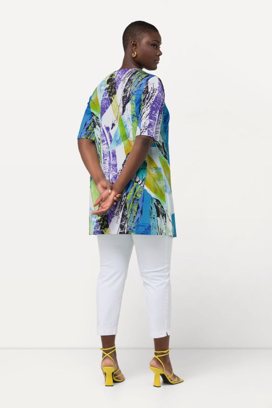 Feather Print Short Sleeve Slinky Tunic