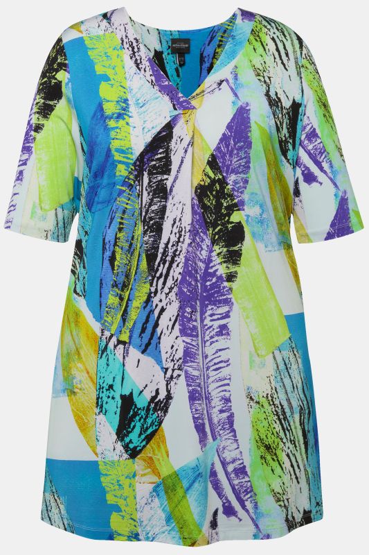 Feather Print Short Sleeve Slinky Tunic