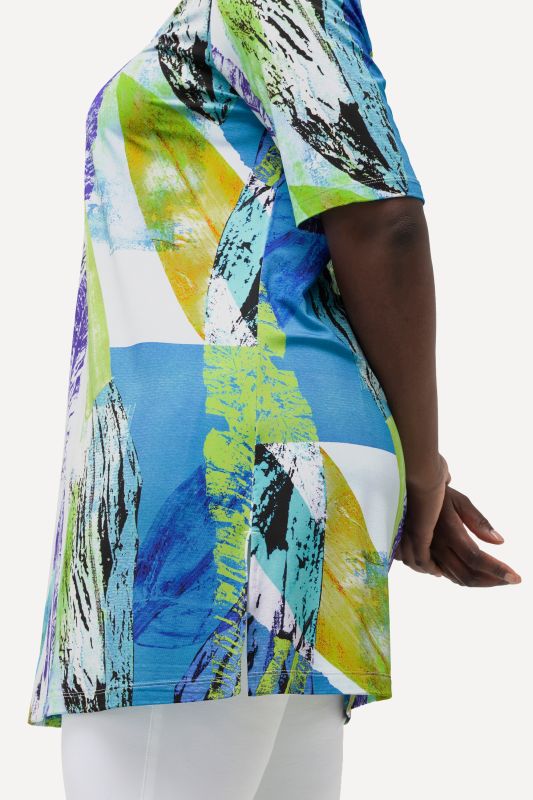 Feather Print Short Sleeve Slinky Tunic