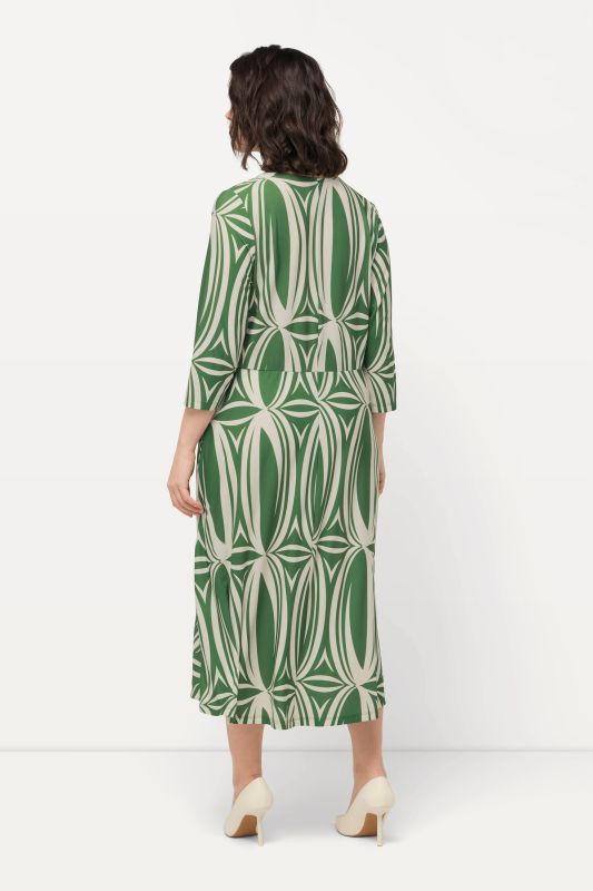 Geometric Print 3/4 Sleeve Midi Dress