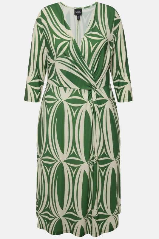 Geometric Print 3/4 Sleeve Midi Dress