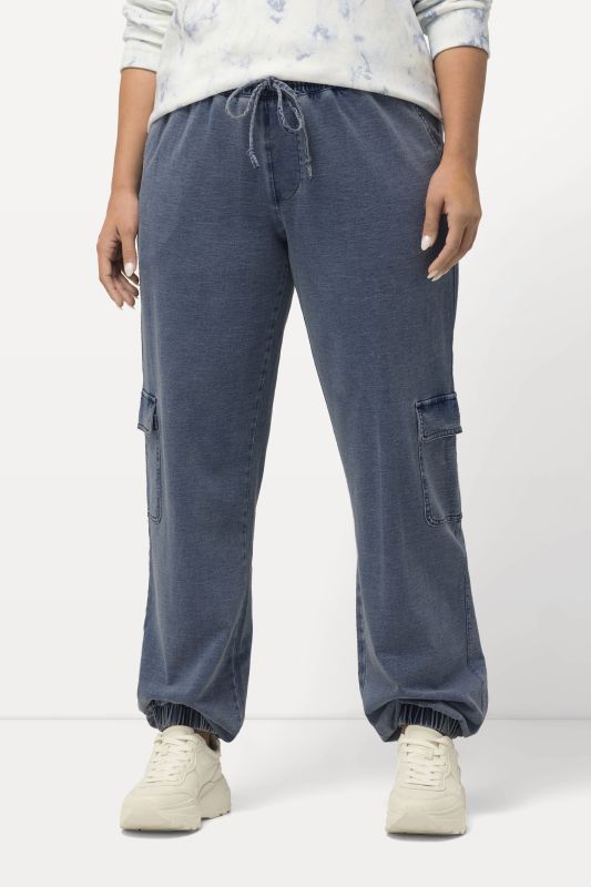 Denim Look Elastic Waist Cargo Sweatpants