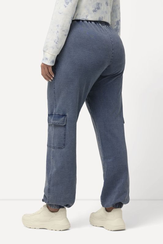 Denim Look Elastic Waist Cargo Sweatpants