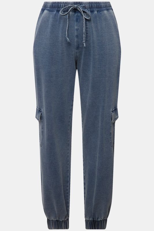 Denim Look Elastic Waist Cargo Sweatpants