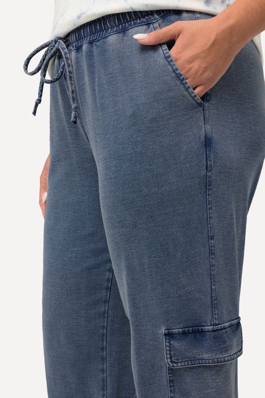 Denim Look Elastic Waist Cargo Sweatpants