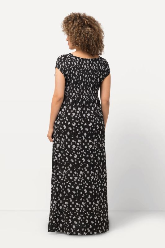 Abstract Polka Dot Cap Sleeve Maxi Dress