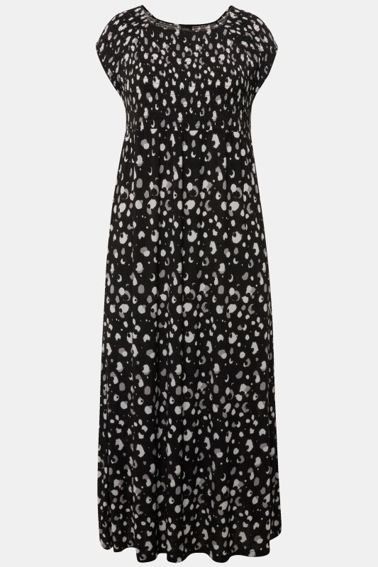 Abstract Polka Dot Cap Sleeve Maxi Dress