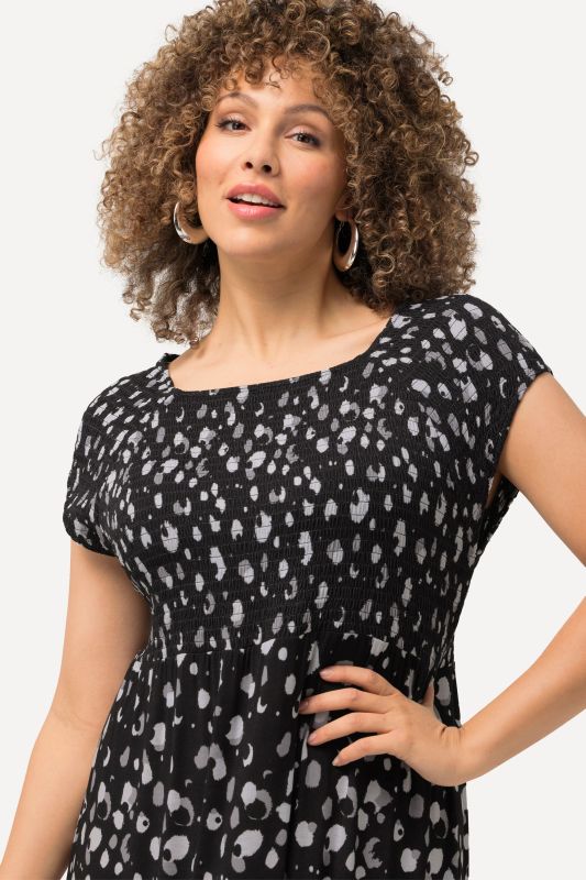 Abstract Polka Dot Cap Sleeve Maxi Dress