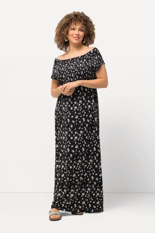 Abstract Polka Dot Cap Sleeve Maxi Dress