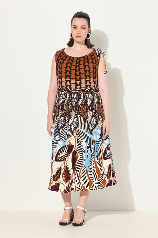 Mixed Print Sleeveless Midi Dress