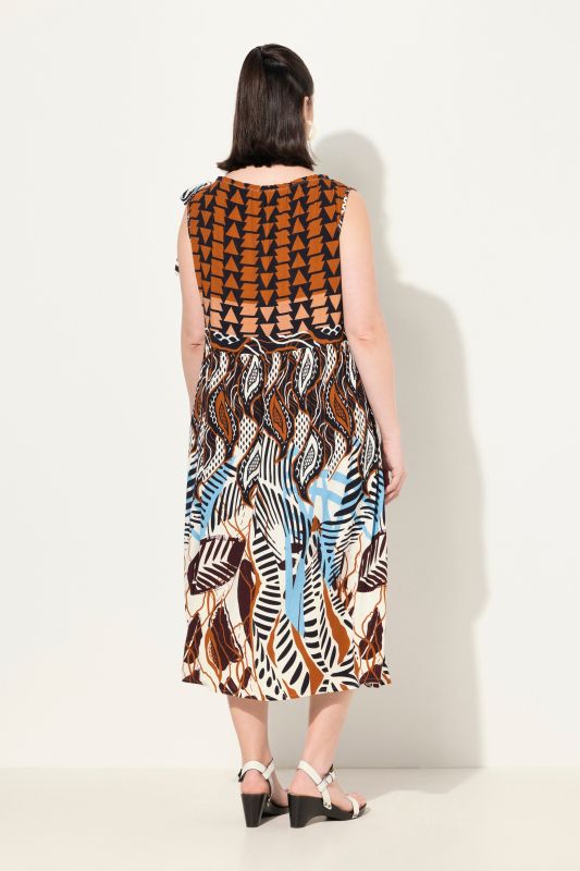 Mixed Print Sleeveless Midi Dress