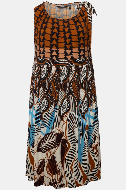 Mixed Print Sleeveless Midi Dress