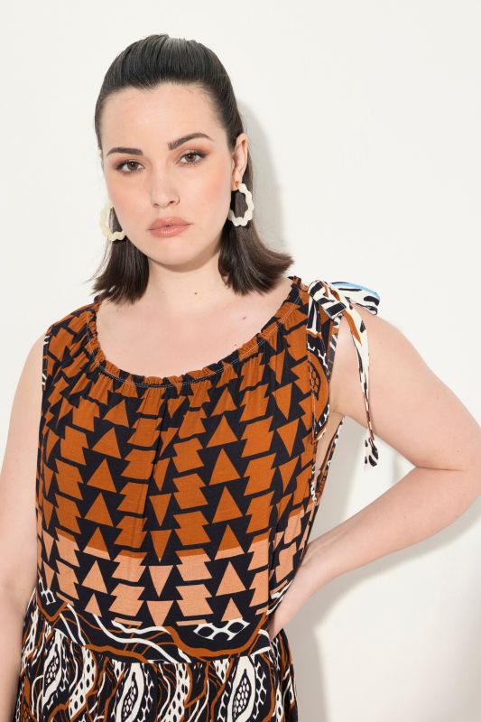 Mixed Print Sleeveless Midi Dress