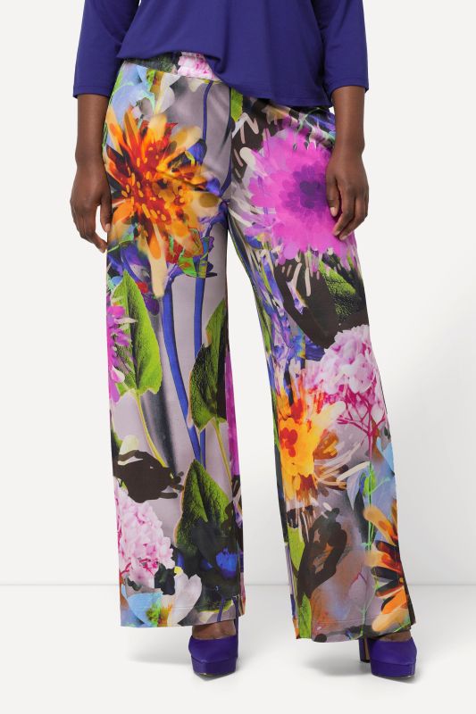 Tropical Flower Elastic Waist Slinky Pants